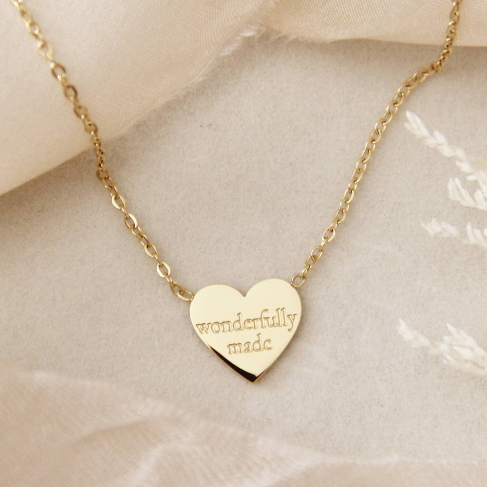 Loved and Wonderfully Made Gold Heart Pendant Necklace | Christian Necklace