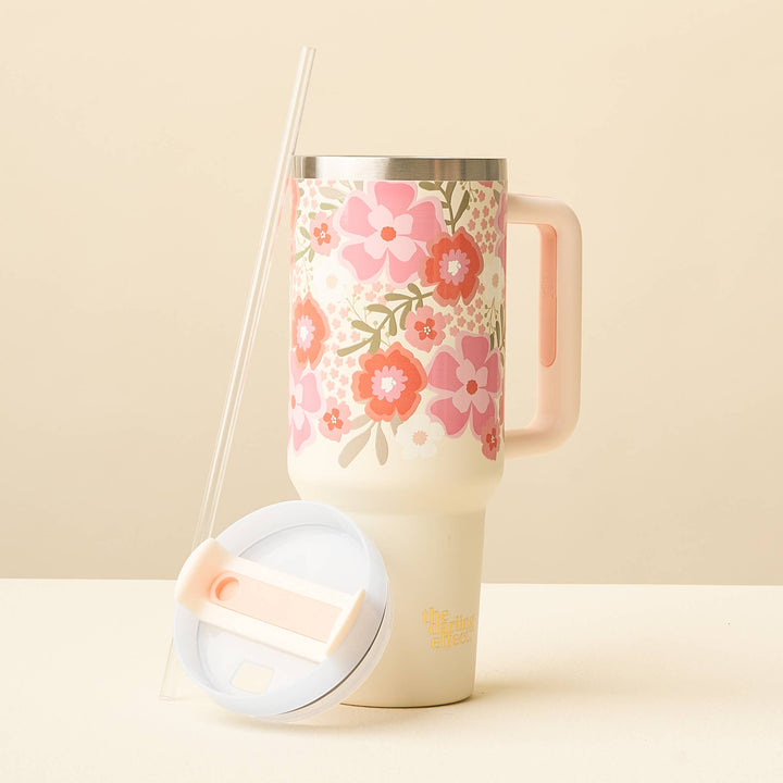 The Darling Effect Tumbler | 40 oz. Floral Tumber | Pink, Orange and White