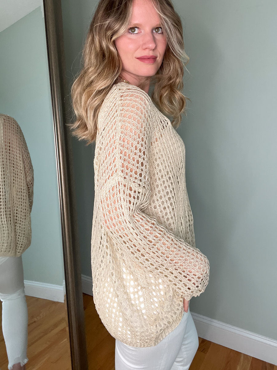 Taupe Long Sleeve Open Knit Sweater