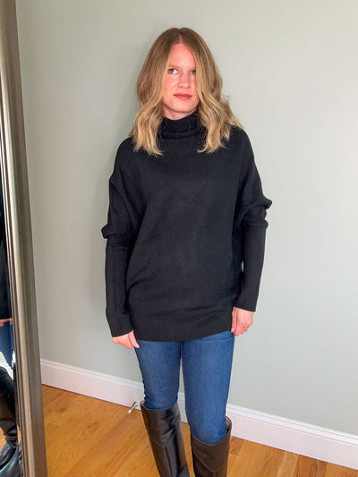 Black Dolman Sweater Top with High Neck