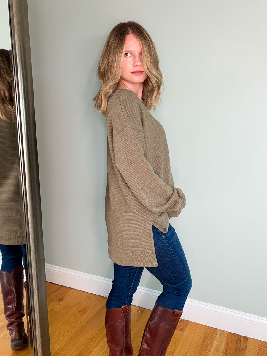 Thread and Supply Adelynn Top | Women's V neck Sweater | Olive Green