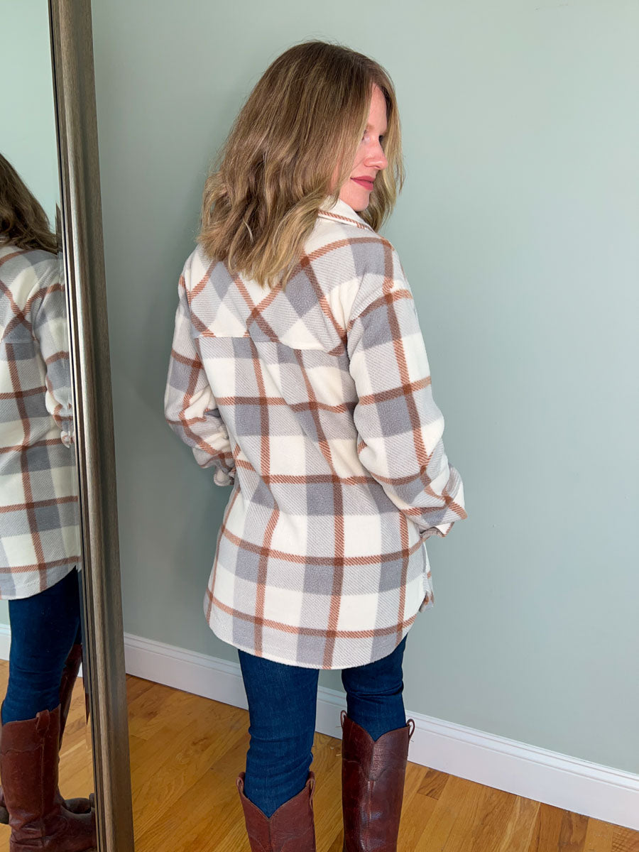 Thread and Supply Tullis Jacket - Grey and Copper Plaid | Women's Fleece Shacket
