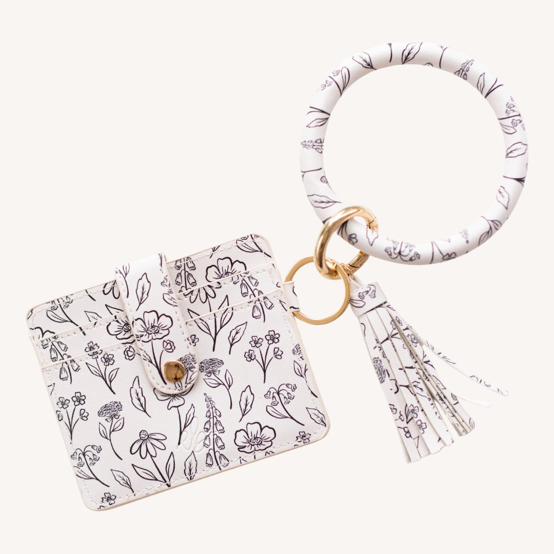 Pressed Floral Keychain Wallet and Wristlet Set