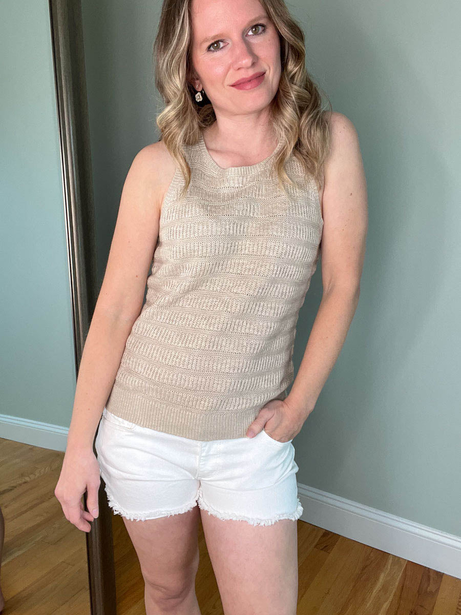 Thread and Supply Amber Tank Top | Crochet Knit Tank Top in Taupe
