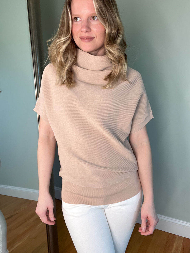 Short Sleeve Dolman Sweater with Slouchy Neck in Sand