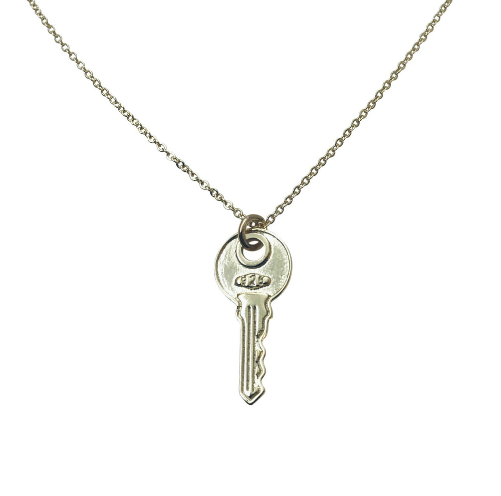Gold Key Pendant Necklace Closeup