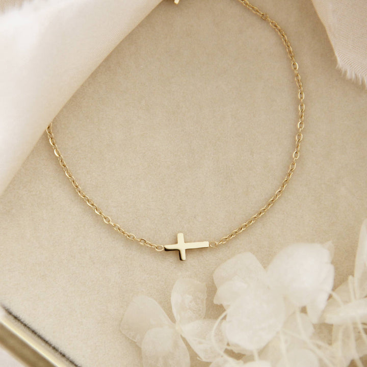 Love Story Dainty Gold Cross Bracelet