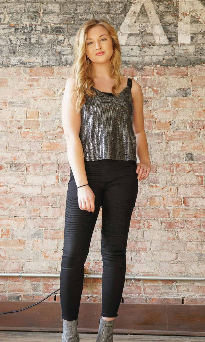 Black and Silver Sequin Cami Tank Top