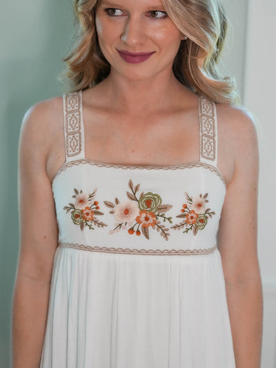 White Midi Dress with Embroidered Bodice