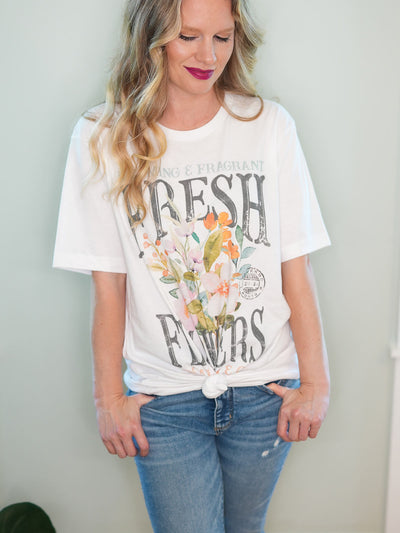 Fresh Flowers Graphic T-shirt - Tied Front