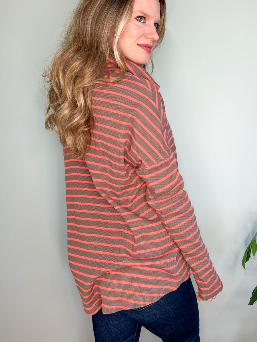 Striped Cowl Neck Top with Dropped Sleeves