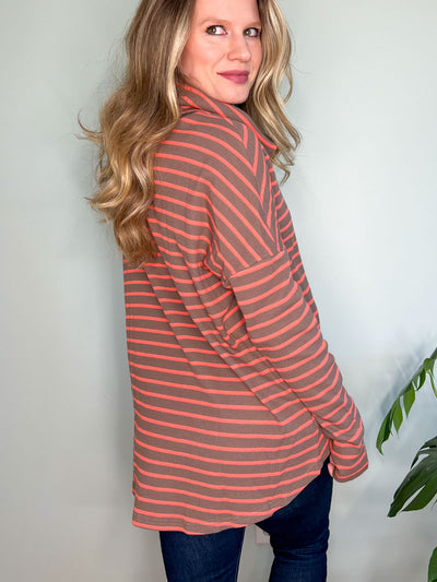 Striped Cowl Neck Top with Dropped Sleeves