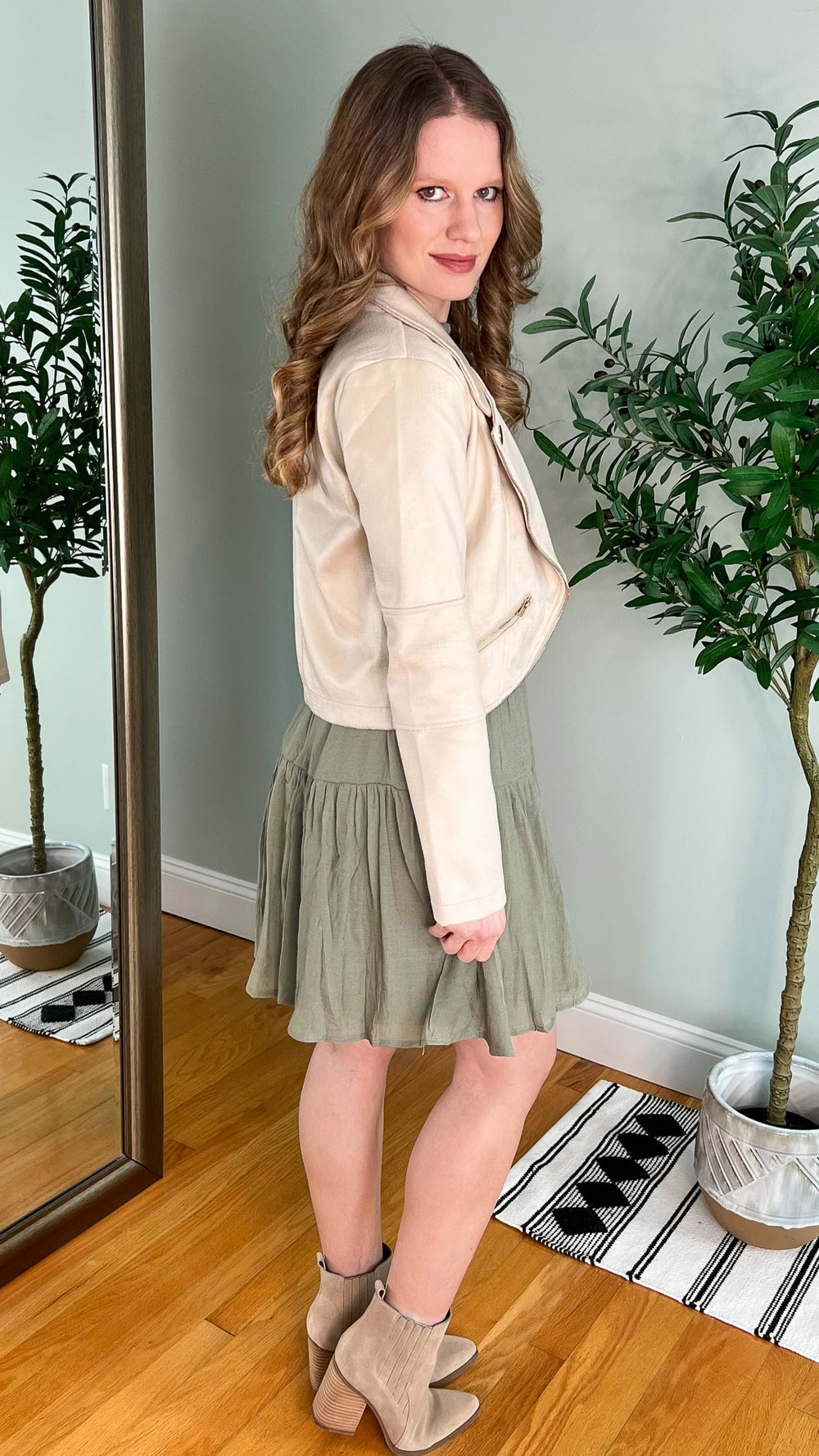 Faux Cropped Suede Moto Jacket in Natural - Sideview