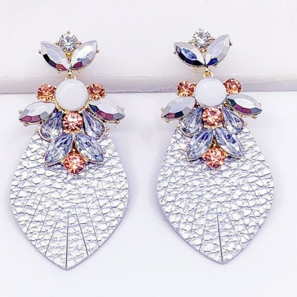 Feather Statement Earrings with Crystal Detail in Silver