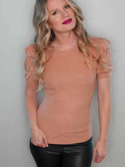 Rose Bubble Sleeve Top with Ruffles