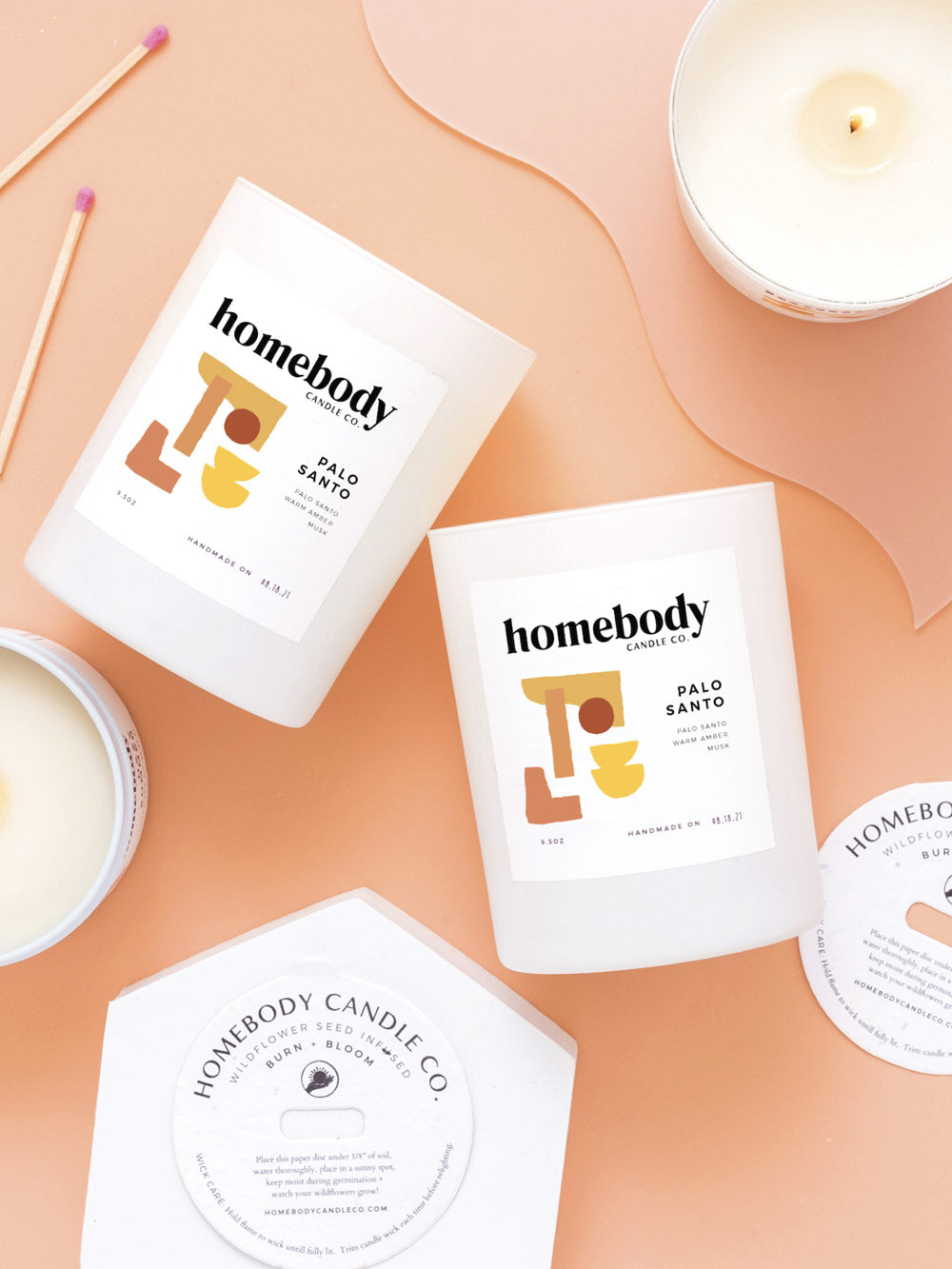 Homebody Candle Co | Burn and Bloom Candle | Palo Santo | Wildflower Dust Cover