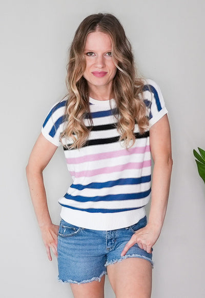 Striped Sweater Top with Short Sleeves