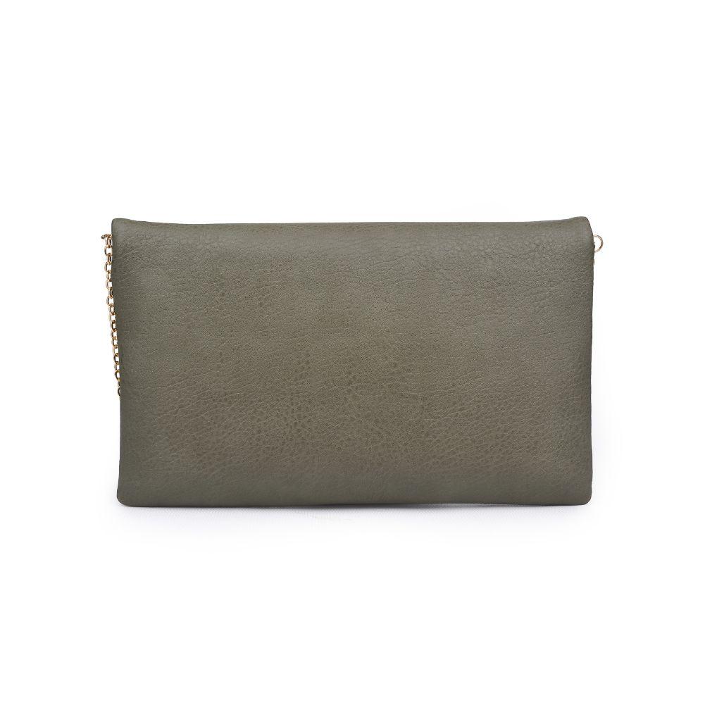 Stella Olive Green Clutch with Zipper and Gold Chain Back