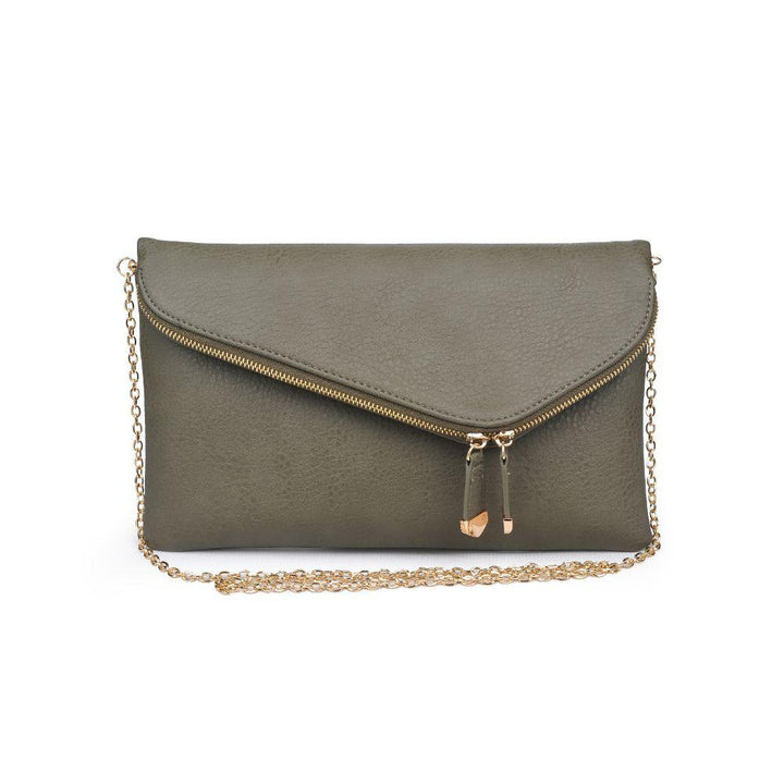 Stella Olive Green Clutch with Zipper and Gold Chain