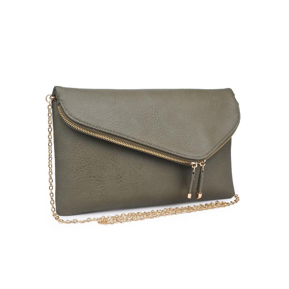 Stella Olive Green Clutch with Zipper and Gold Chain - Side