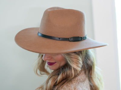 Wool Felt Fedora Hat with Leather Buckle