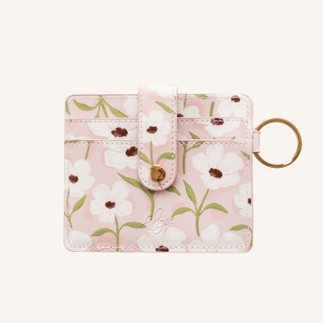 White Anemone Floral Keychain Wallet