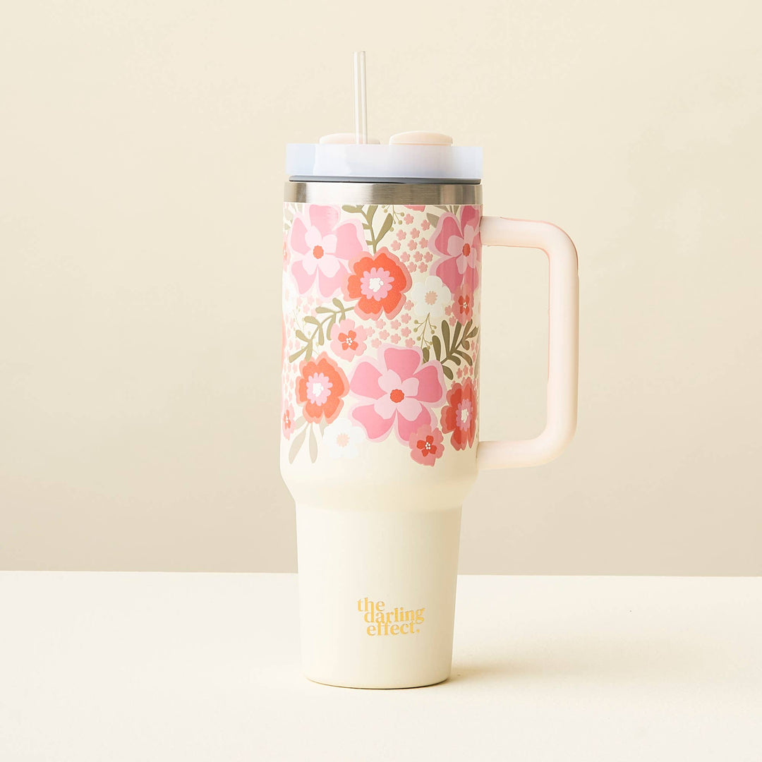 The Darling Effect Tumbler | 40 oz. Floral Tumber | Pink, Orange and White